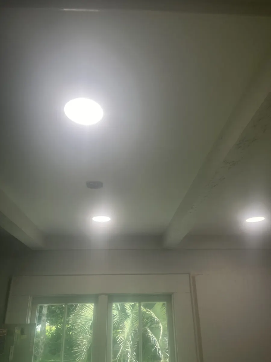 LED recessed lights in a porch ceiling